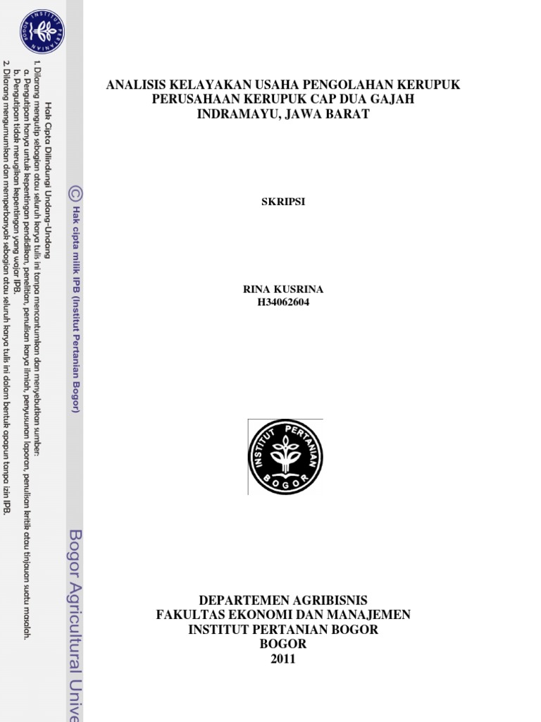 Analisis Kelayakan Usaha Pengolahan Kerupuk Perusahaan Kerupuk Cap Dua Gajah