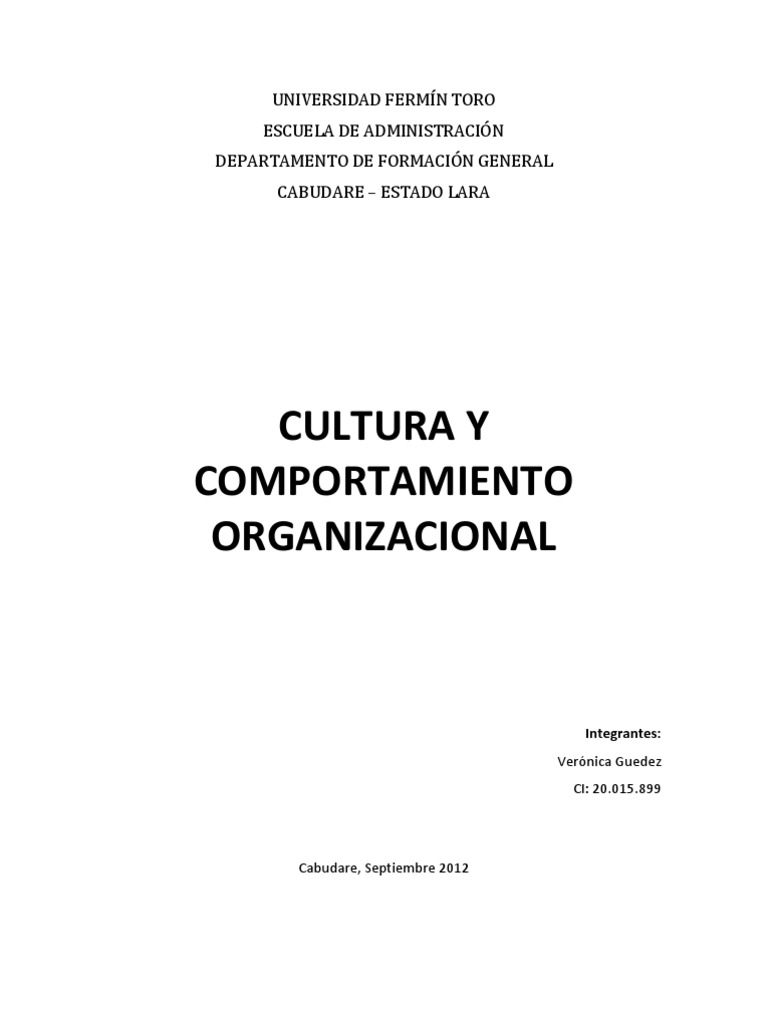Cultura y Comportamiento Organizacional | PDF | Comportamiento ...