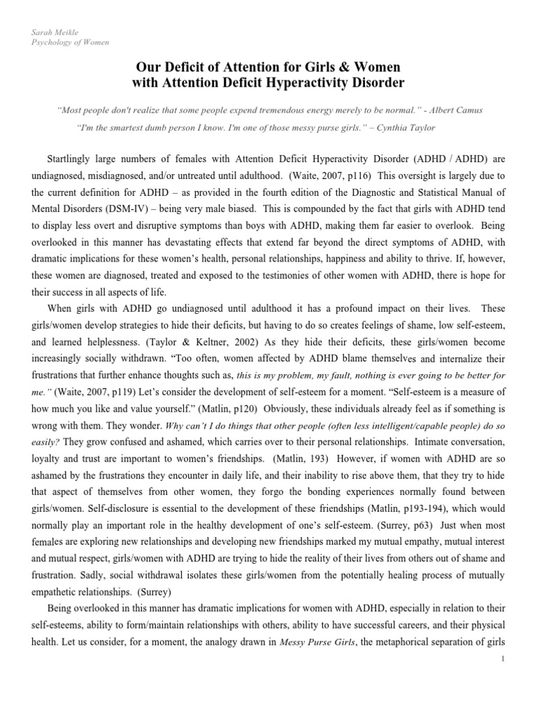 ADHD in Women: Overlooked Challenges | PDF | Attention Deficit ...