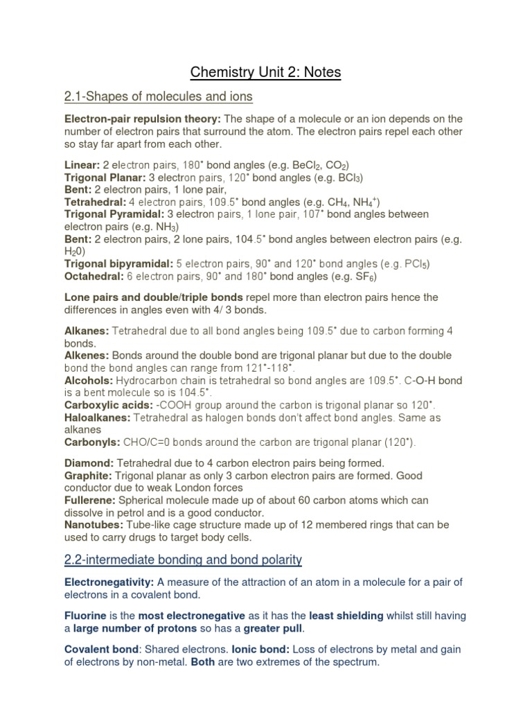 Edexcel IAL Chemistry Unit 2 Notes | PDF | Chemical Polarity | Chlorine