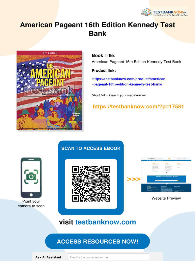 American Pageant 16th Edition Kennedy Test Bank Available Any Format ...