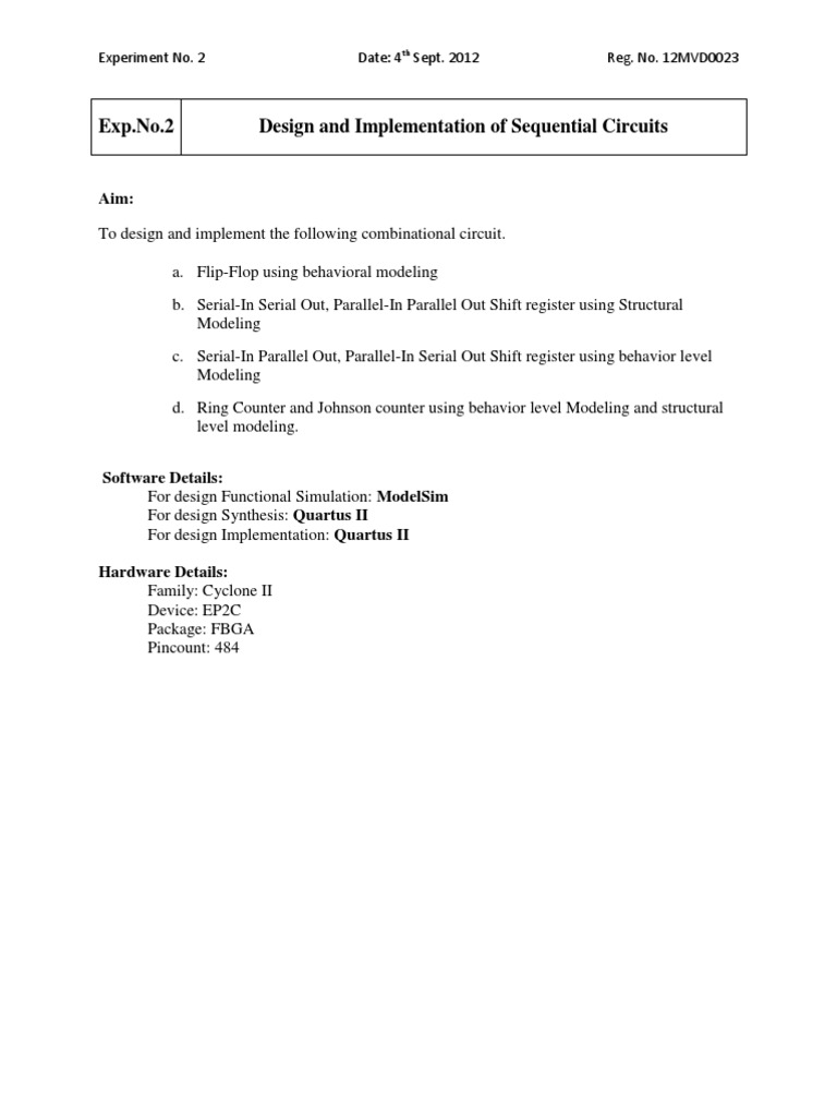Exp - No.2 Design and Implementation of Sequential Circuits: Experiment ...
