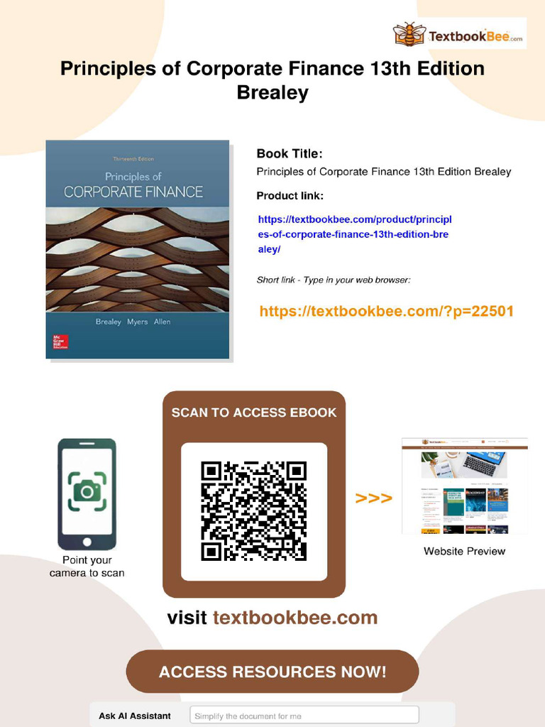 Ebook Principles of Corporate Finance 13th Edition Brealey | PDF