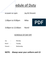 Schedule of Duty