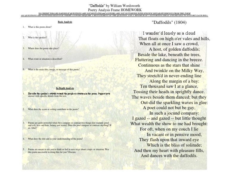 Daffodils Poetry Analysis Frame Poetry