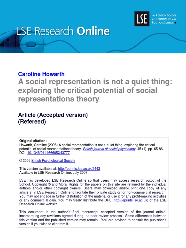 A Social Representation Is Not A Quiet Thing Representation Arts Science