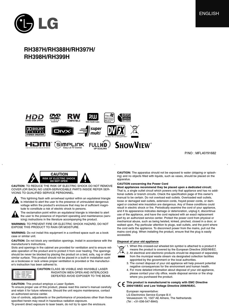 345483-An-01-En-lg Rh397h DVD HDD Recorder 160gb | PDF | Technology ...