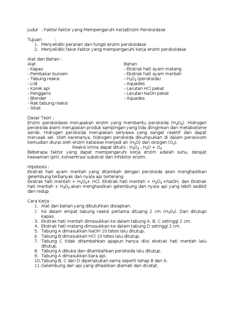 Laporan Praktikum Enzim Katalase Pdf