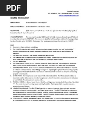 Huening Propreties Rental Agreement