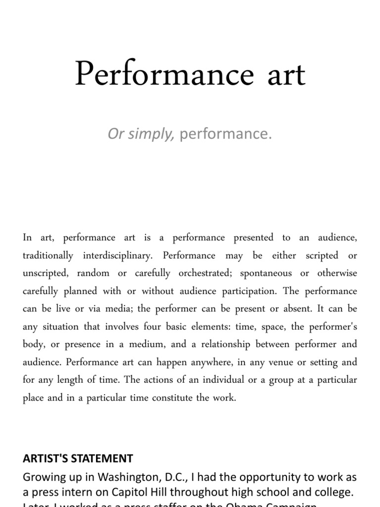 Performance Art - Activity in Class For ESL Students (Intermediate ...