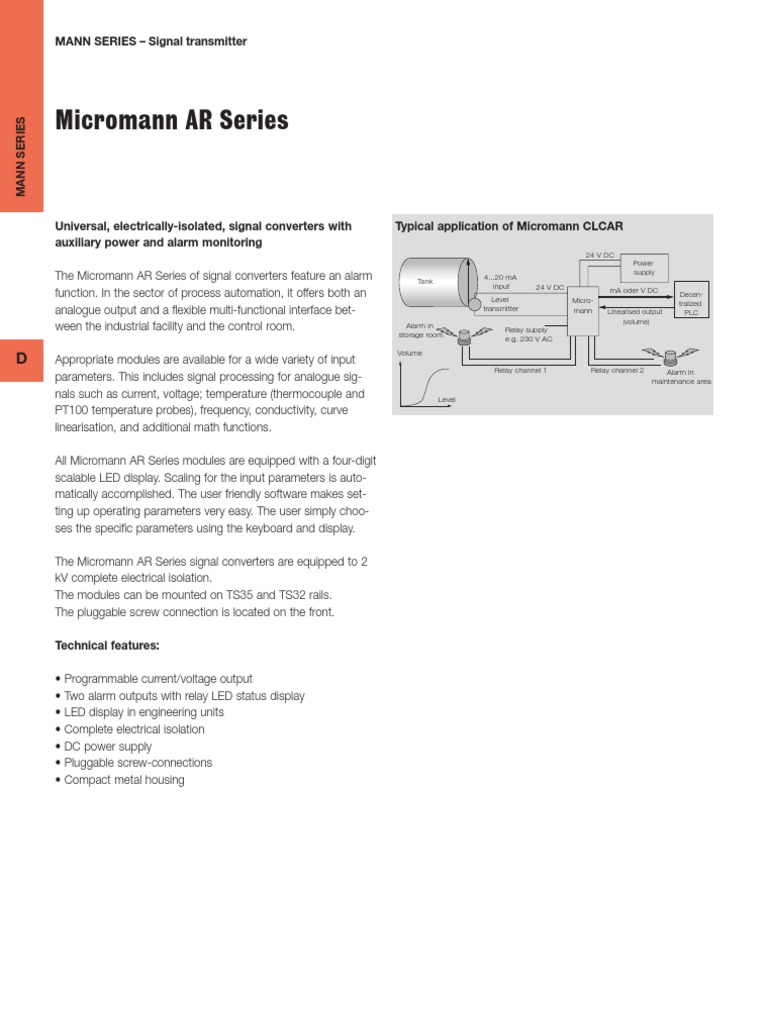 Micromann AR Series Signal Converters | PDF | Power Supply | Relay