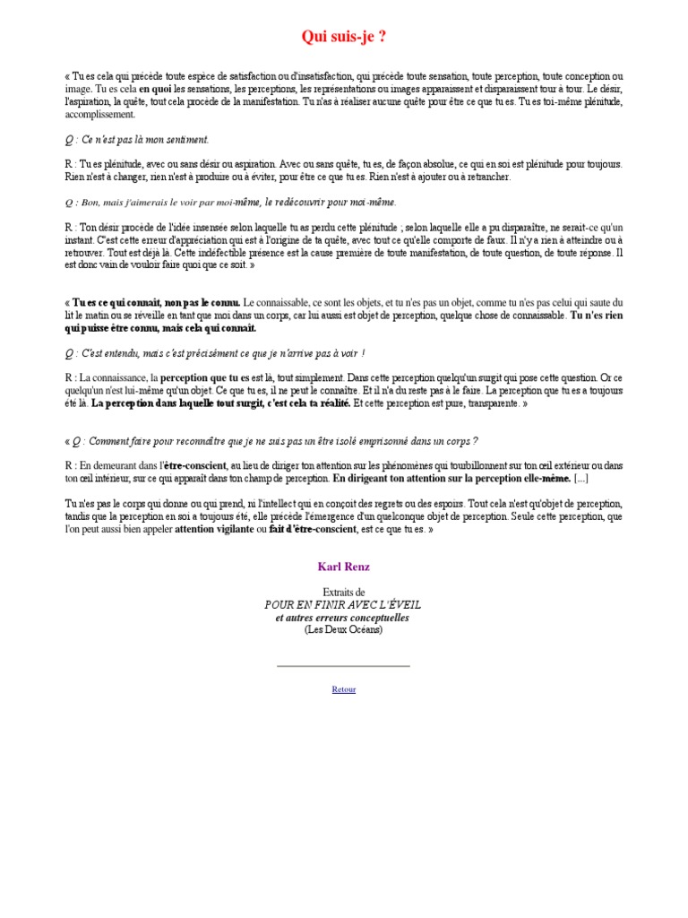 Qui Suis Je Q Ce N Est Pas La Mon Sentiment La Perception Metaphysique