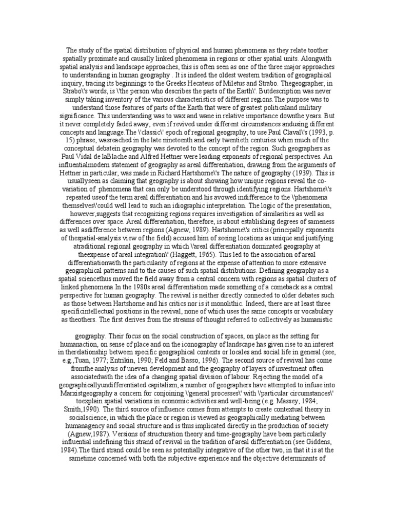 Areal Differentiation PDF Geography Concept