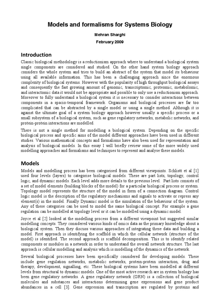 Systems Biology Models and Techniques | PDF | Bayesian Network ...