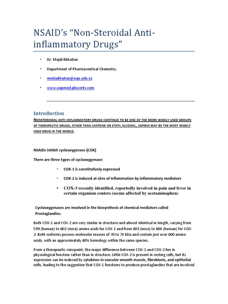 NSAID's "NonSteroidal AntiInflammatory Drugs" Mmbakhaitanuqu Edu