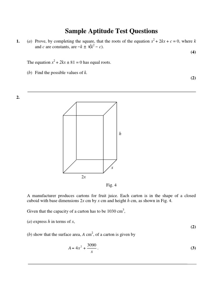 Sample Aptitude Test Questions Line Geometry Equations