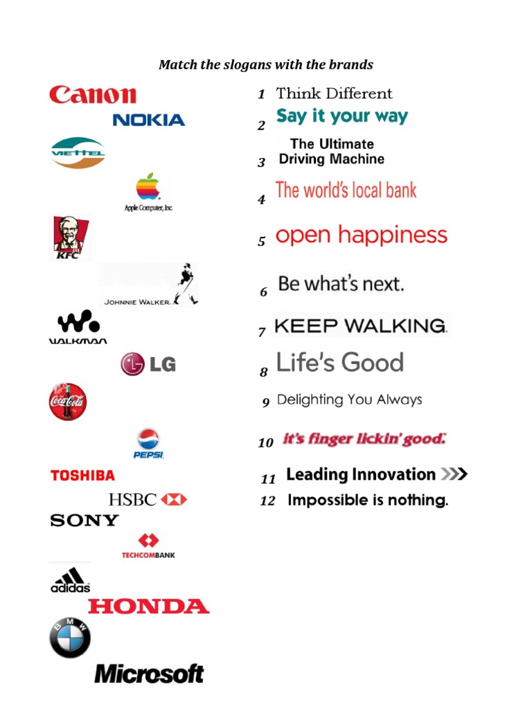 Brand Slogans Matching Guide | PDF
