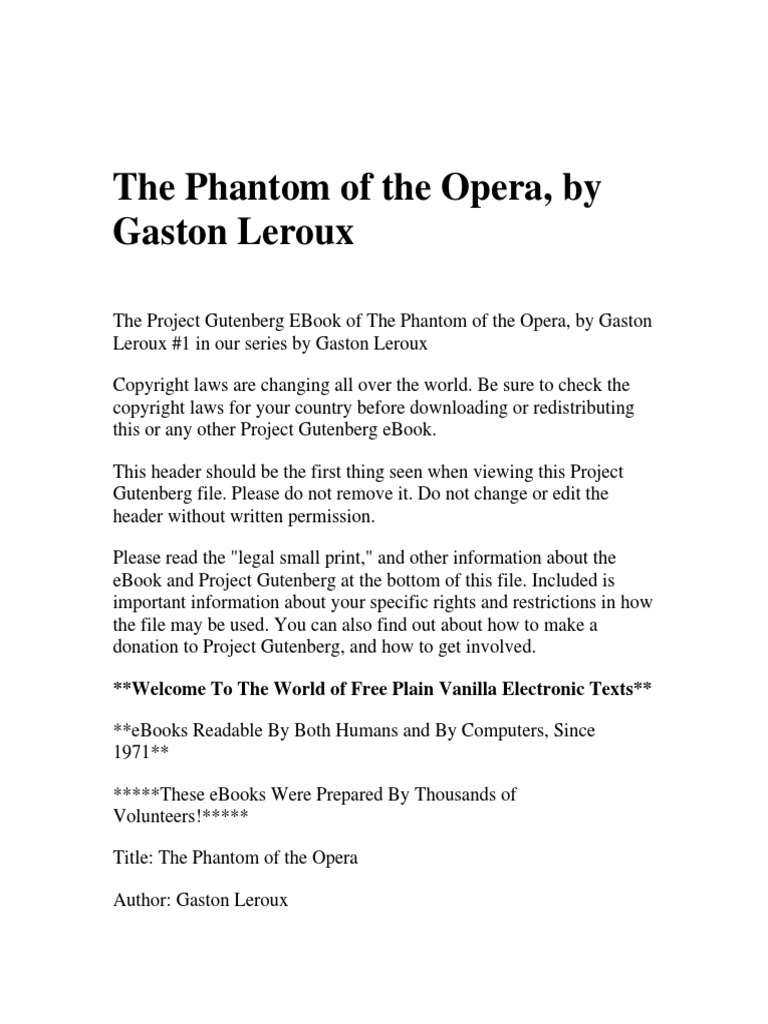 The Phantom of The Opera | PDF | Project Gutenberg | E Books