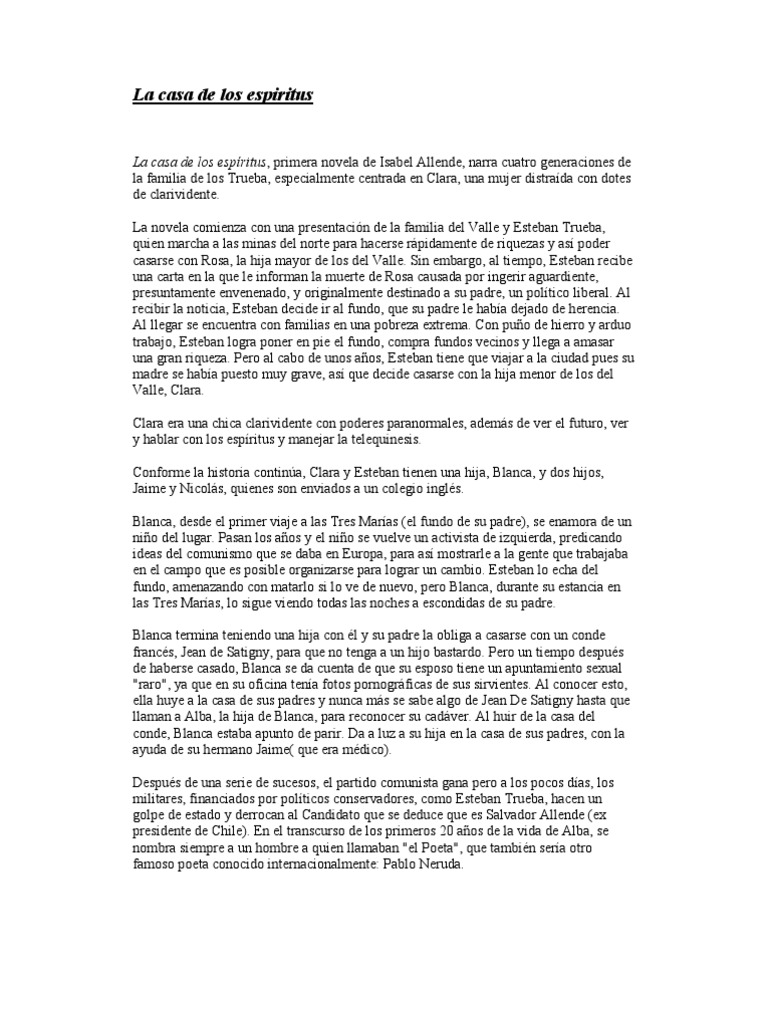 La Casa de los Espiritus (Resumen)