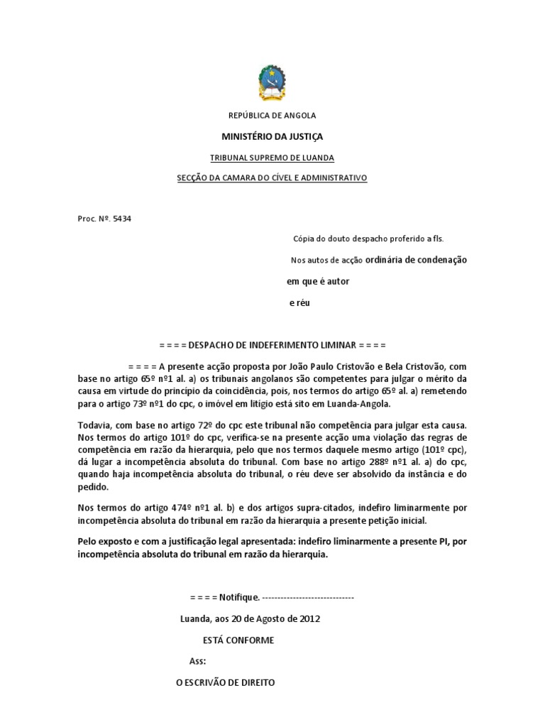 Modelo De Despacho Juiz