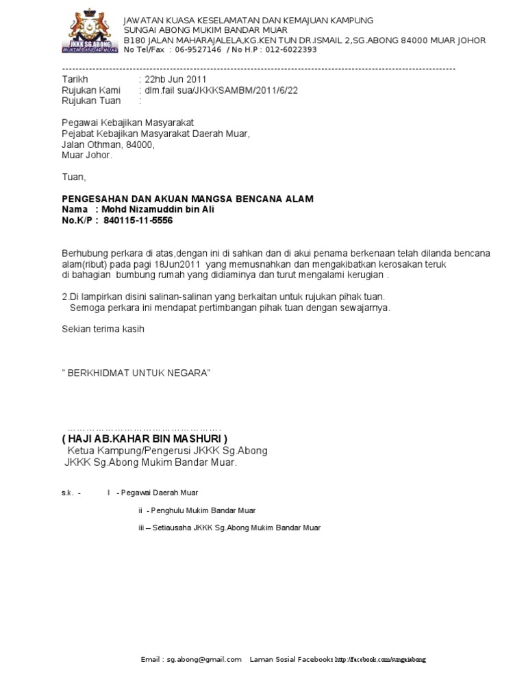 Surat Sokongan Dan Pngesahan Mnsa Bncana Alam
