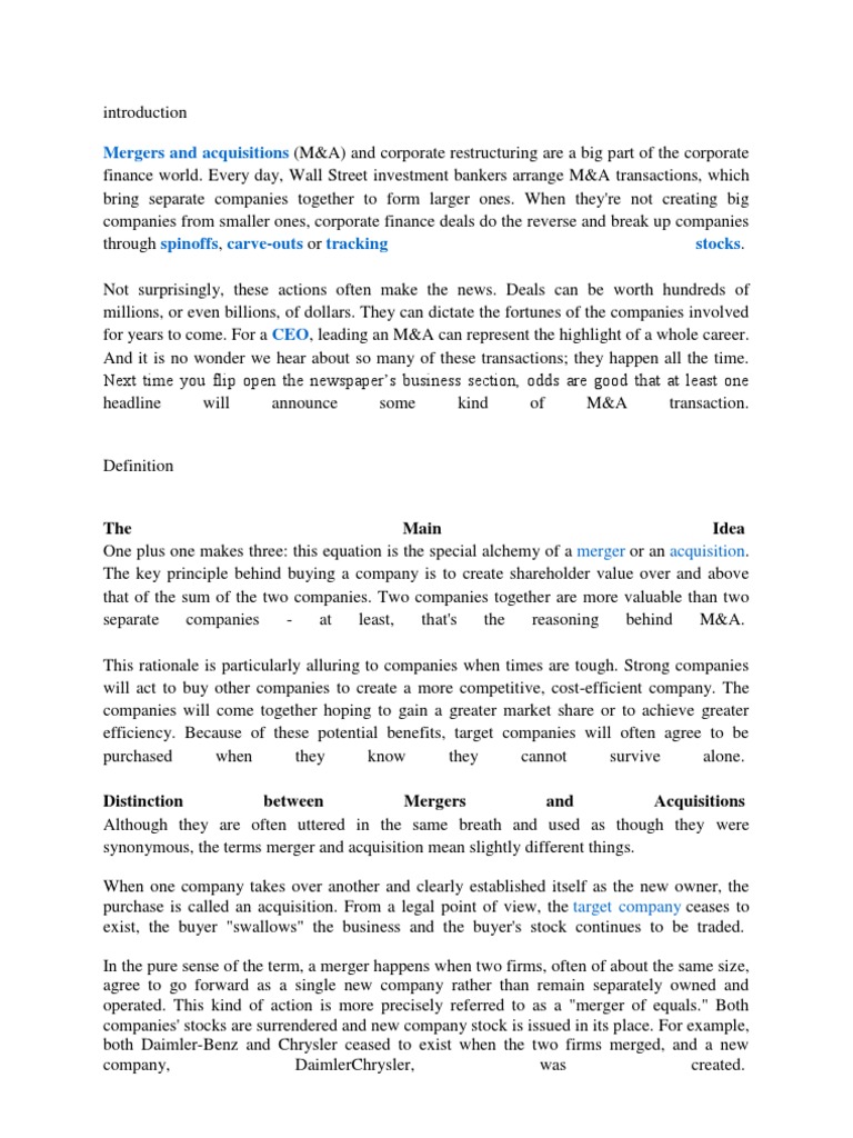 Understanding Mergers and Acquisitions | PDF | Mergers And Acquisitions ...