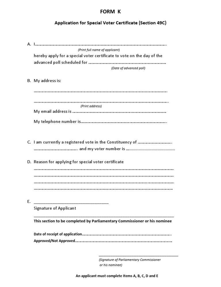 Special Voter Certificate Application Form | PDF | Law | Technology ...