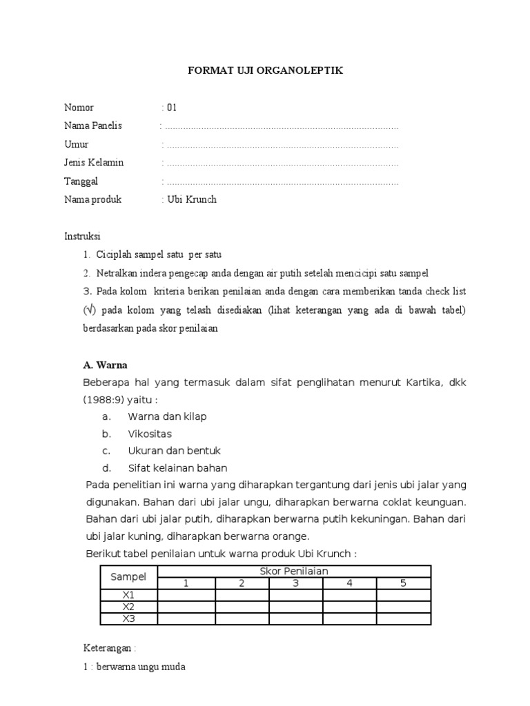 Format Uji Organoleptik