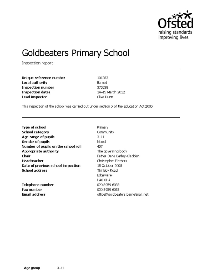 Goldbeaters Primary School Ofsted Report (2012) PDF Schools