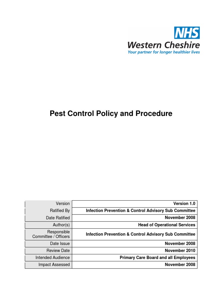 Pest Control Policy and Procedure | PDF | Risk Management | Primary Care