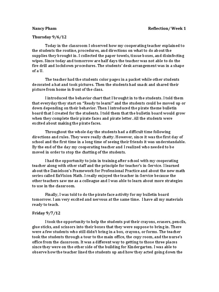 Week 1 Reflection | PDF | Classroom | Teachers