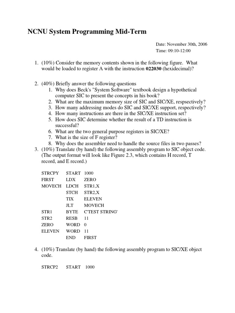 NCNU System Programming Mid-Term Exam | PDF