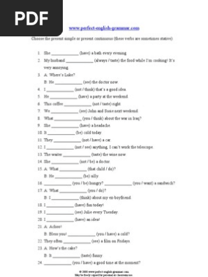 stative verbs worksheet pdf