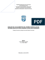Análisis de Los Elementos Del Diseño Curricular Del Sistema Educativo Bolivariano (Liceos Bolivarianos)