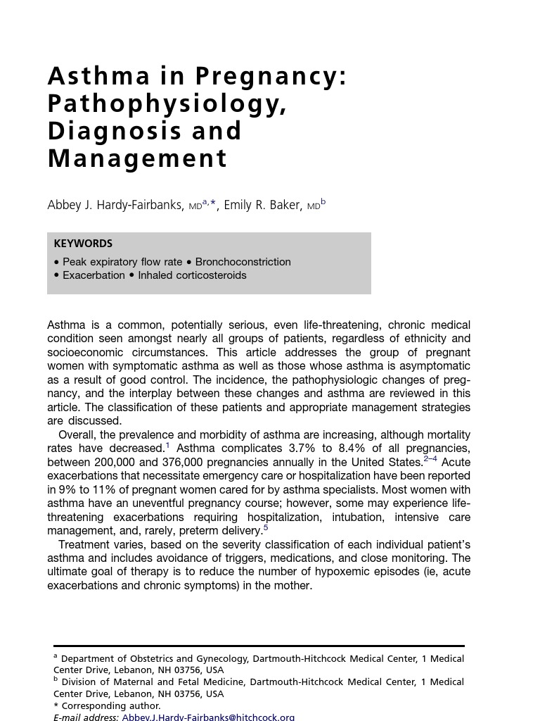 Asthma in Pregnancy Pathophysiology, Diagnosis and Management Asthma