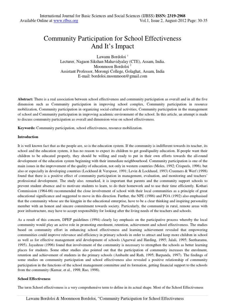 Community Participation in School Effectiveness | PDF | Hypothesis ...