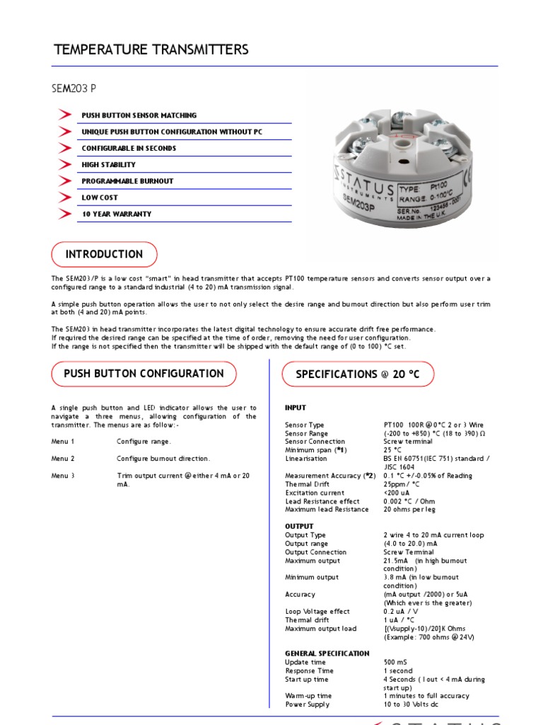 SEM203P Temperature Transmitter Manual | PDF | Electrical Resistance ...