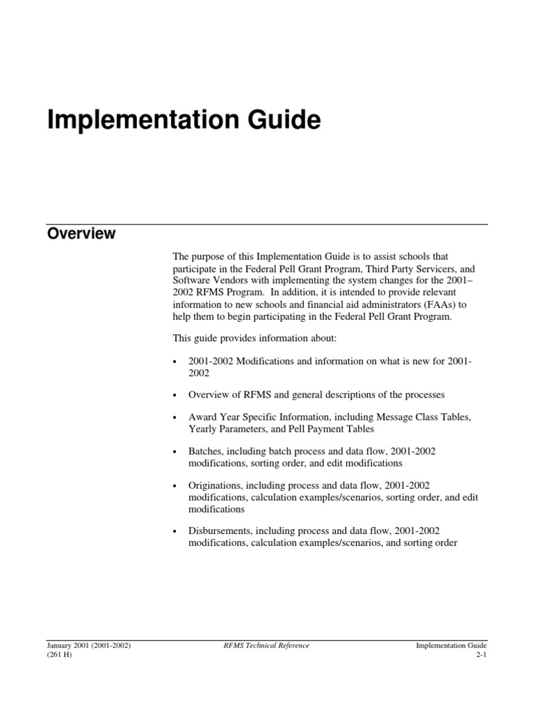 RFMS 2001-2002 Implementation Guide | PDF | Pell Grant | Computing