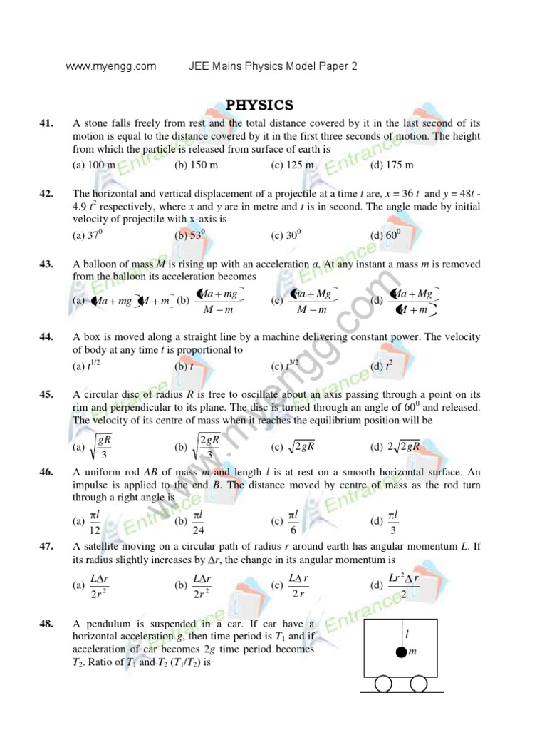 JEE Mains Physics Model Paper 2 | PDF | Angular Momentum | Acceleration
