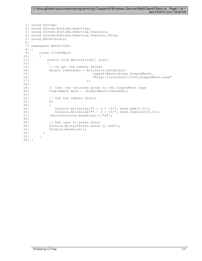 C# Remote Math Client Example | PDF