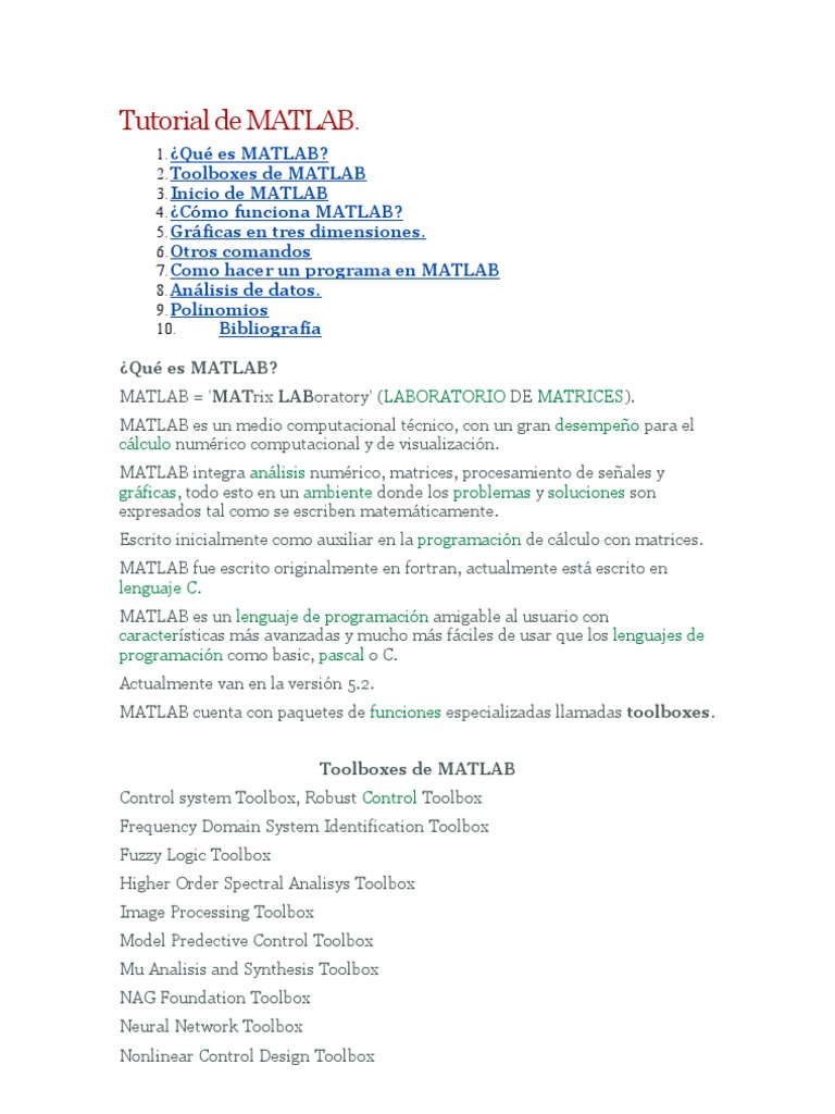 Tutorial de MATLAB | PDF | Matriz (Matemáticas) | Estructura de datos ...