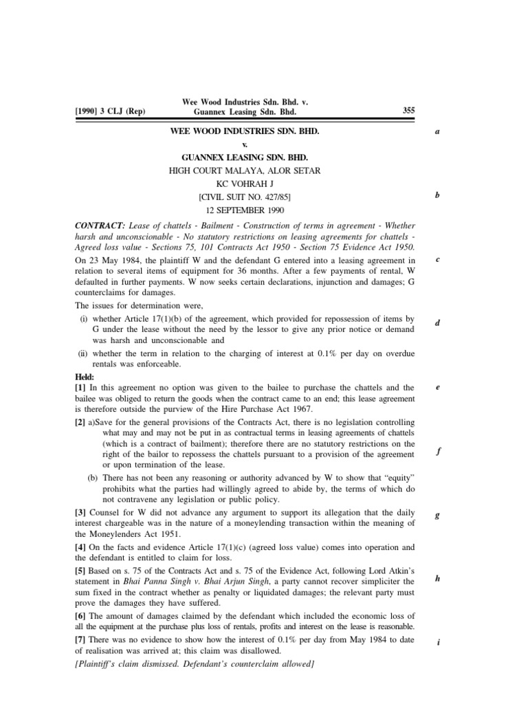 Wee Wood Industries PDF Lease Misrepresentation