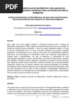 PROPOSTA CURRICULAR DE MATEMÁTICA UMA ANÁLISE DA RELAÇÃO INSTITUCIONAL ESPERADA PARA AS NOÇÕES DE ÁREA E PERÍMETRO
