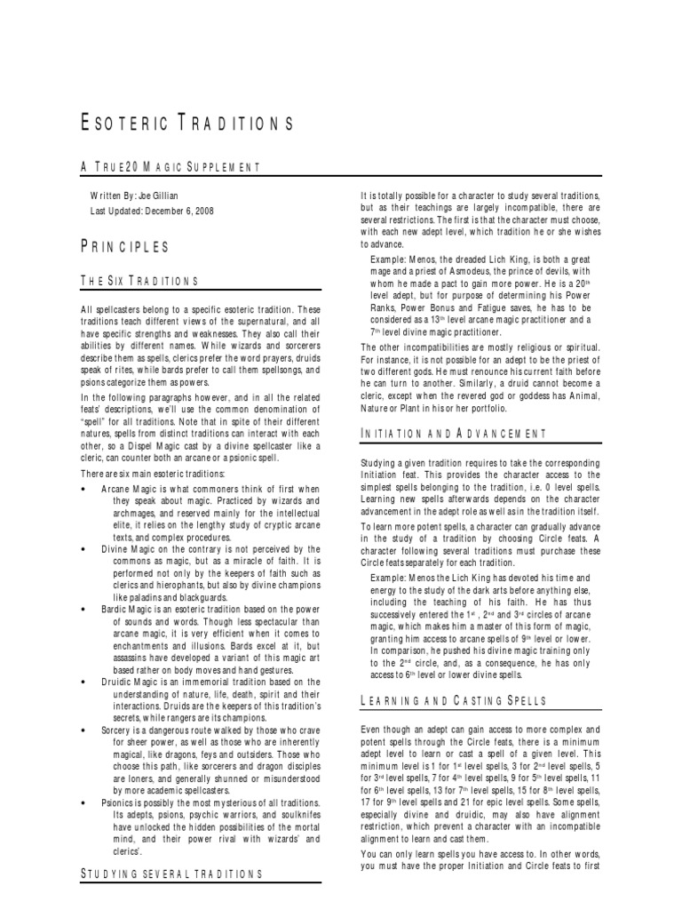 Esoteric Traditions - A True20 Magic Supplement | PDF | Magic ...