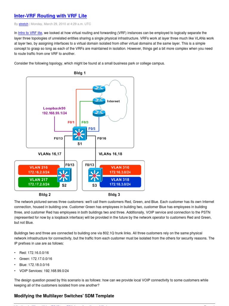 Inter-VRF Routing With VRF Lite | PDF | Ip Address | Router (Computing)