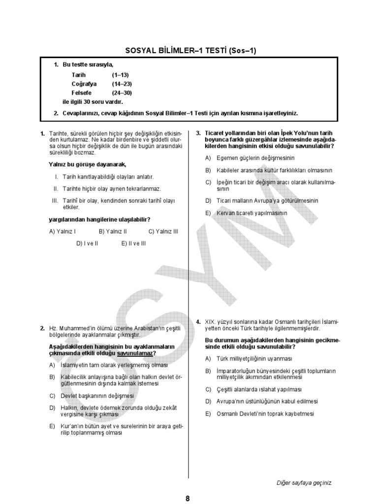 2007 Oss Birinci Bolum Sosyal Bilimler Testi