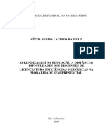 Aprendizagem Na Educação A Distância: Dificuldades Dos Discentes de Licenciatura em Ciências Biológicas Na Modalidade Semipresencial