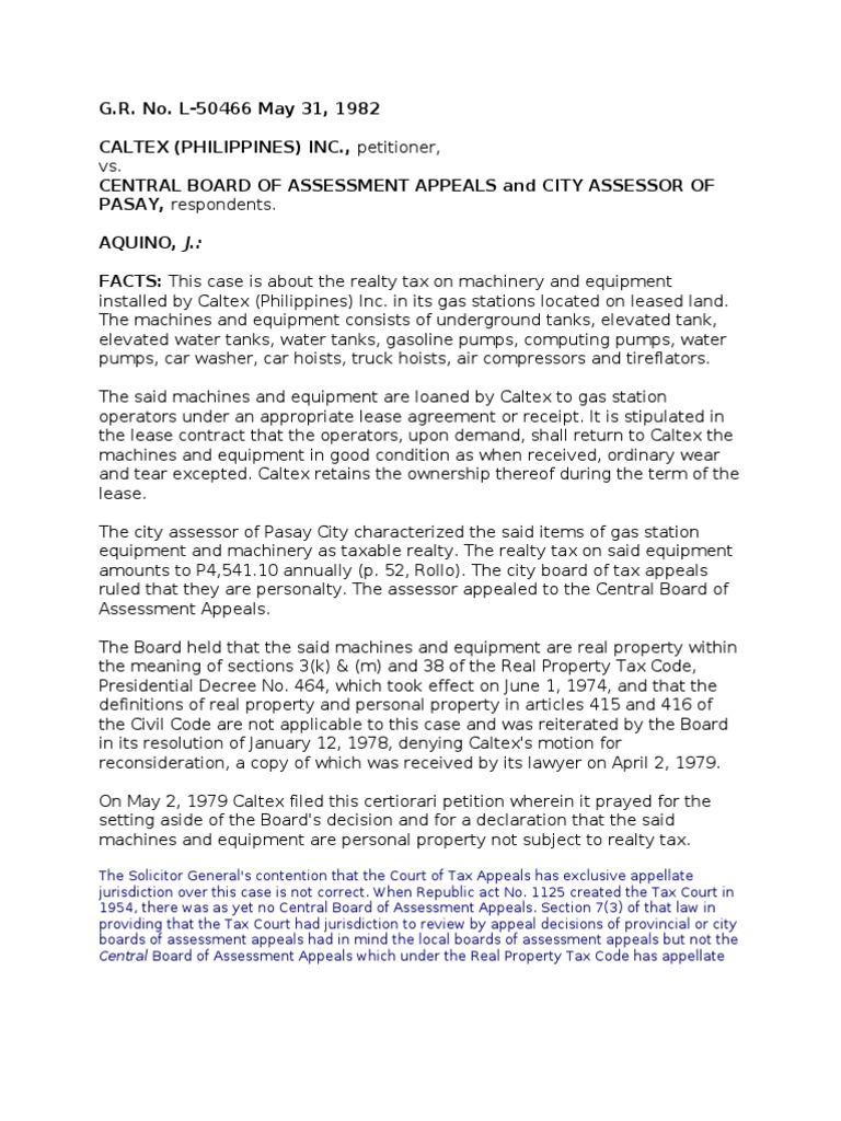 Caltex Realty Tax Case Summary | PDF | Real Property | Appeal