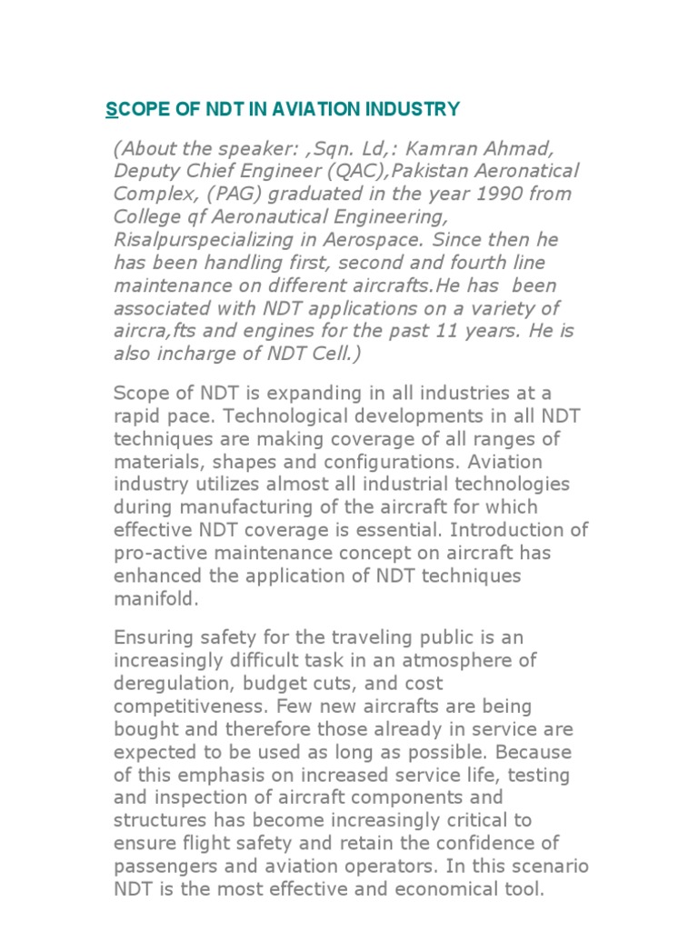 Scope of NDT in Aviation Industry | PDF | Nondestructive Testing | Aviation