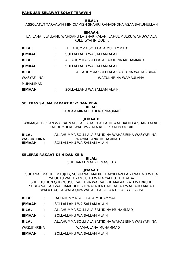 Selawat Terawih Rumi Pdf